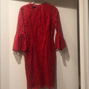 Red lace bell sleeve dress